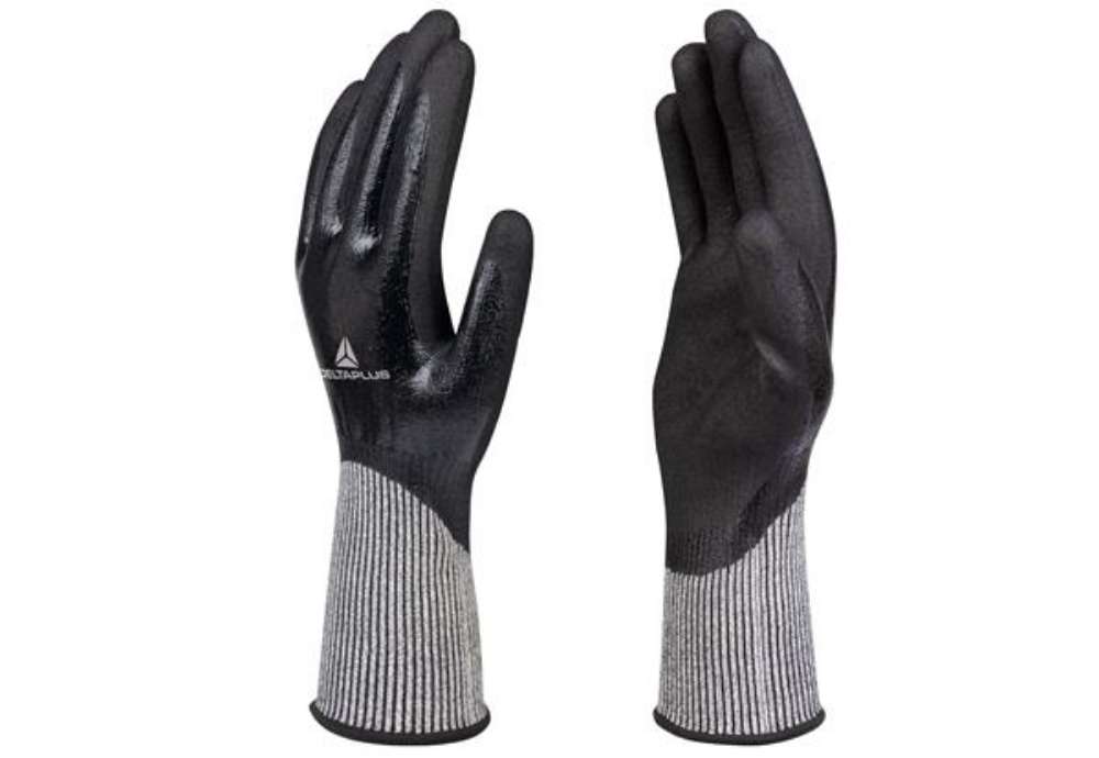 Immagine di Guanti antitaglio Venicut D04 - maglia deltanocut - palmo in doppio nitrile - taglia 10 - nero - Del