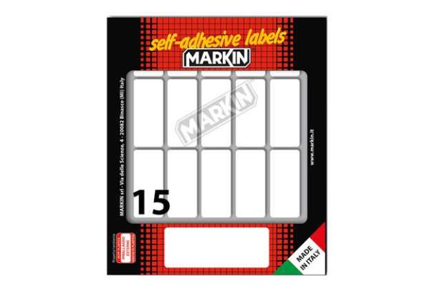 Immagine di Etichette adesive - in carta - permanenti - 46 x 20 mm - 15 et/fg - 10 fogli - bianco - Markin