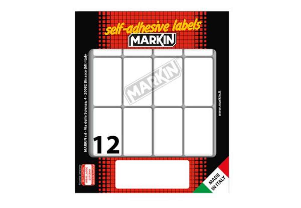 Immagine di Etichette adesive - in carta - permanenti - 46 x 27 mm - 12 et/fg - 10 fogli - bianco - Markin