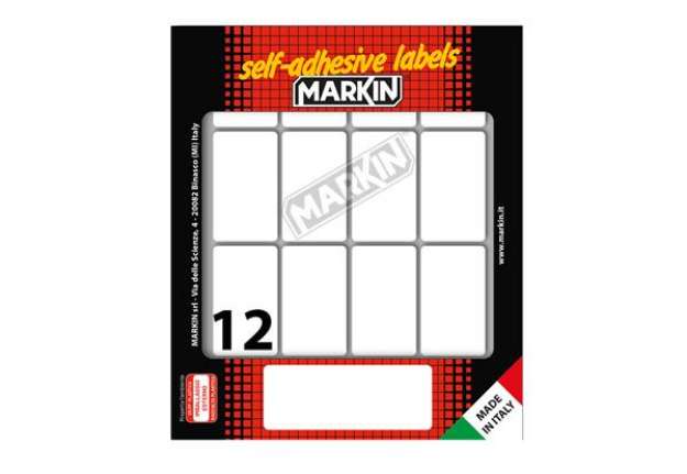 Immagine di Etichette adesive - in carta - permanenti - 46 x 27 mm - 12 et/fg - 10 fogli - bianco - Markin
