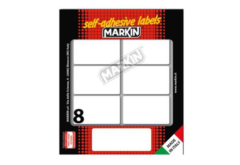 Immagine di Etichette adesive - in carta - permanenti - 56 x 34 mm - 8 et/fg - 10 fogli - bianco - Markin