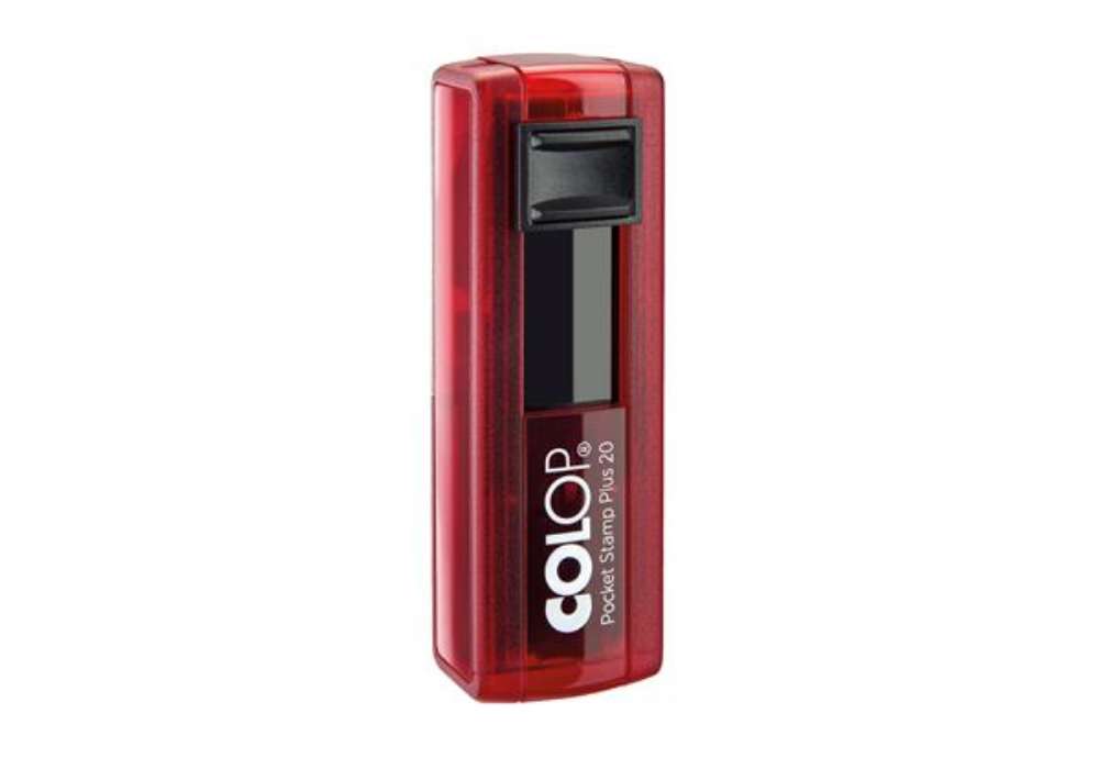 Immagine di Timbro Pocket Stamp Plus 20 - 14 x 38 mm - 4 righe - autoinchiostrante - rosso rubino - Colop
