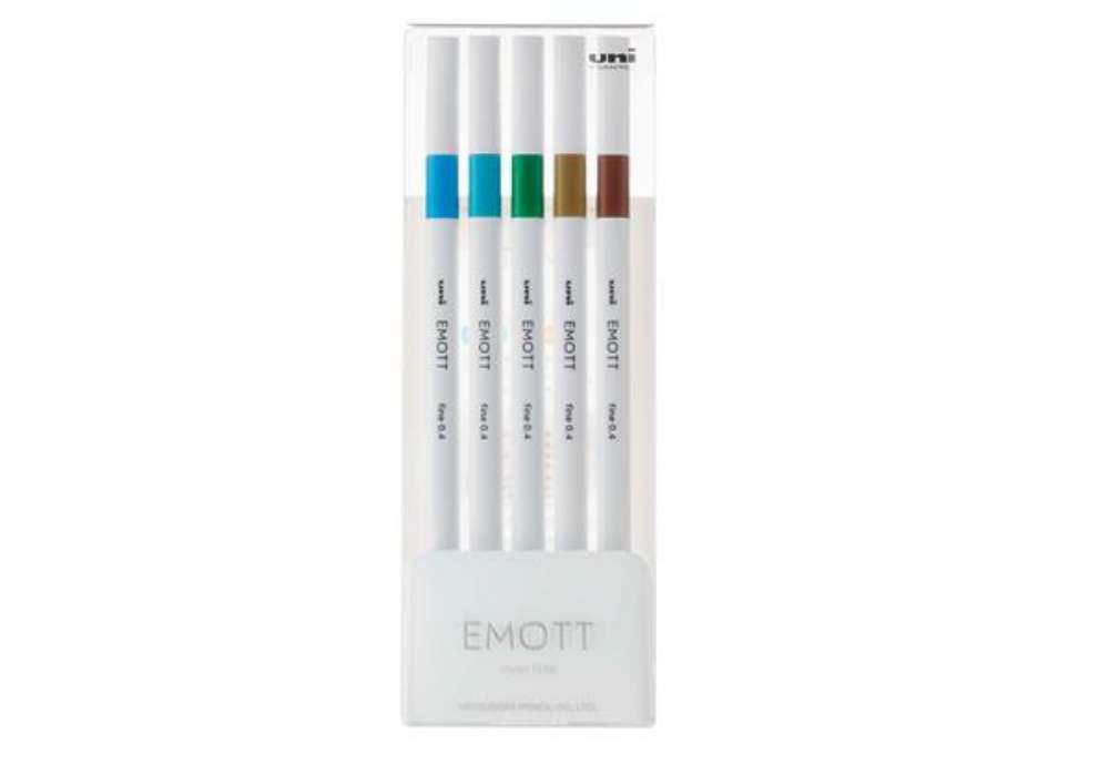 Immagine di Fineliner Emott - tratto 0.4 mm - colori assortiti island - Uni Mitsubishi - conf. 5 pezzi