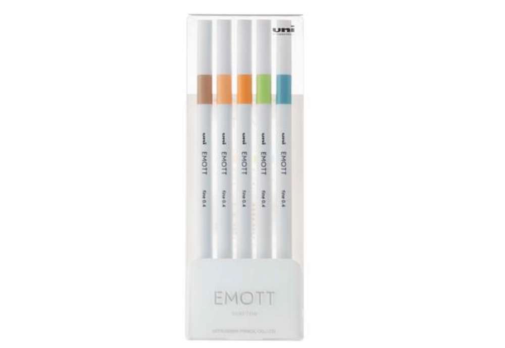 Immagine di Fineliner Emott - tratto 0.4 mm - colori assortiti nature - Uni Mitsubishi - conf. 5 pezzi