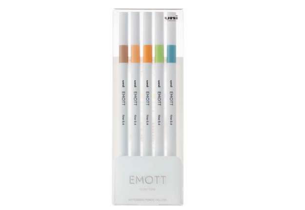 Immagine di Fineliner Emott - tratto 0.4 mm - colori assortiti nature - Uni Mitsubishi - conf. 5 pezzi