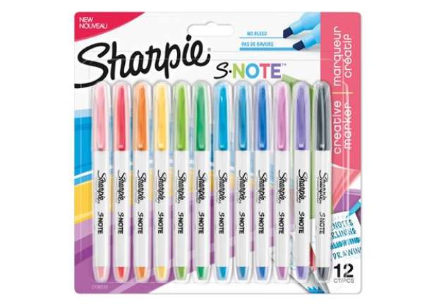 Immagine di Pennarello S-Note - punta scalpello - colori assortiti - Sharpie - astuccio 12 pezzi