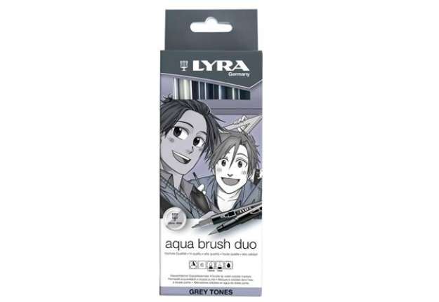 Immagine di Pennarello Aqua Brush Duo - scala di grigio - Lyra - conf. 6 pezzi