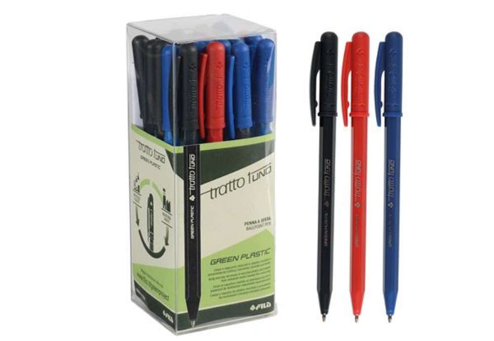 Immagine di Penna sfera Tratto Uno Green - punta media 1 mm - colori assortiti - Tratto - conf. 24 pezzi