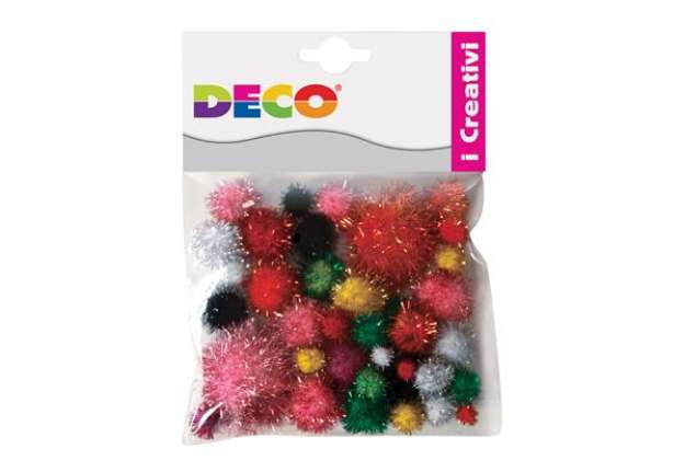 Immagine di Pompons Lamè - 7-28 mm - colori assortiti - Deco - conf. 40 pezzi
