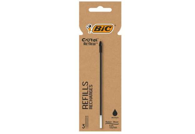 Immagine di Refill sfera Cristal Re'New - punta 1 mm - nero - Bic - blister 3 pezzi