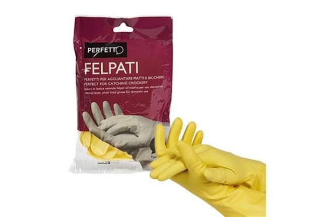 Immagine di Guanti in lattice - felpati - taglia S/6 - giallo - Perfetto - blister 2 pezzi
