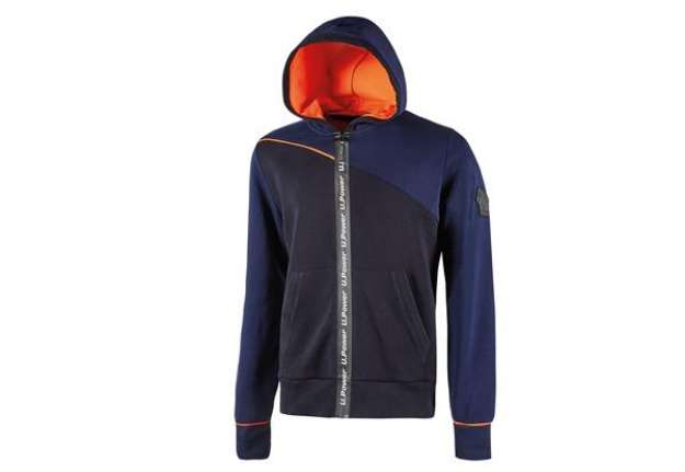 Immagine di Felpa Jupiter - con cappuccio - taglia L - blu/arancione - U-Power