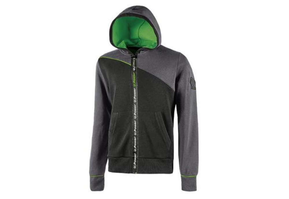 Immagine di Felpa Jupiter - con cappuccio - taglia XL - grigio/verde - U-Power