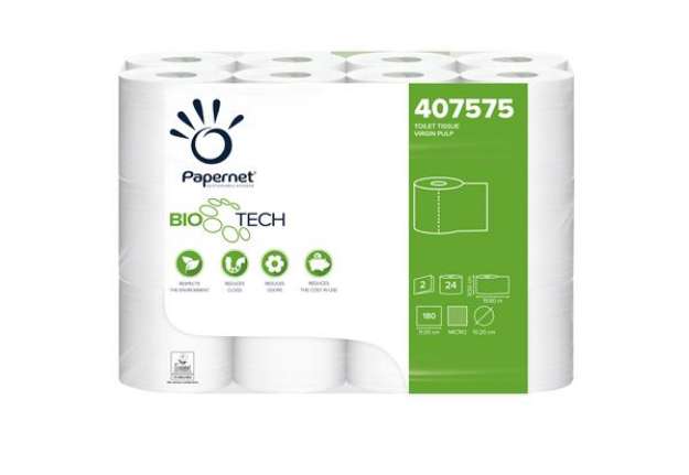 Immagine di Carta igienica classica BioTech - 180 strappi - 2 veli - 19,80 mt - Papernet - conf. 24 rotoli
