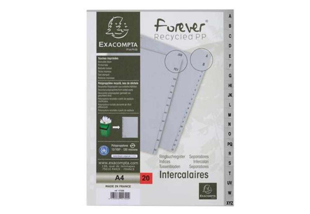 Immagine di Intercalare alfabetico - PP riciclato - A4 - A-Z - grigio - Exacompta
