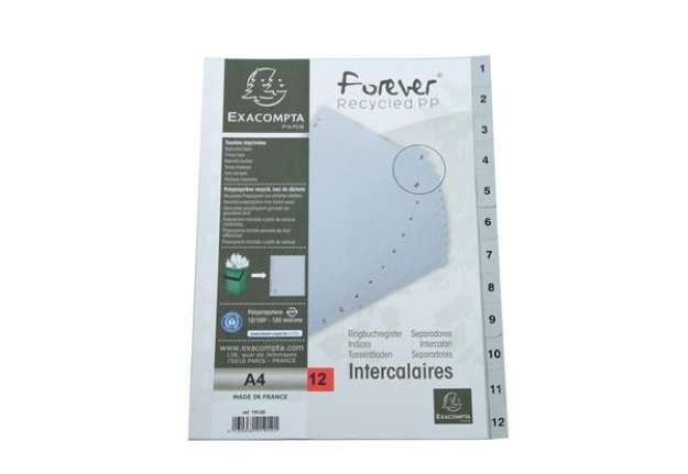 Immagine di Intercalare numerico - PPL riciclato - A4 - 12 tasti - grigio - Exacompta