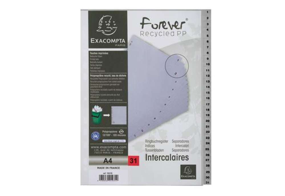 Immagine di Intercalare numerico - 31 tasti - A4 - PP riciclato - grigio - Exacompta