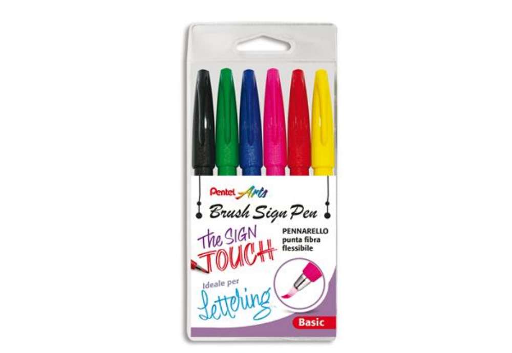 Immagine di Pennarello Brush Sign Pen - colori assortiti - Pentel - conf. 6 pezzi