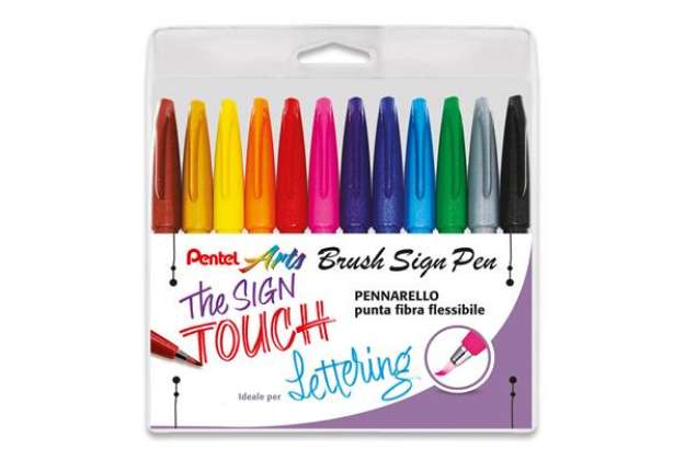 Immagine di Pennarello Brush Sign Pen - colori assortiti - Pentel - conf. 12 pezzi
