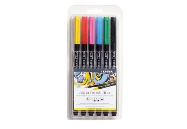 Immagine di Pennarello Aqua Brush Duo - colori primari - Lyra - conf. 6 pezzi