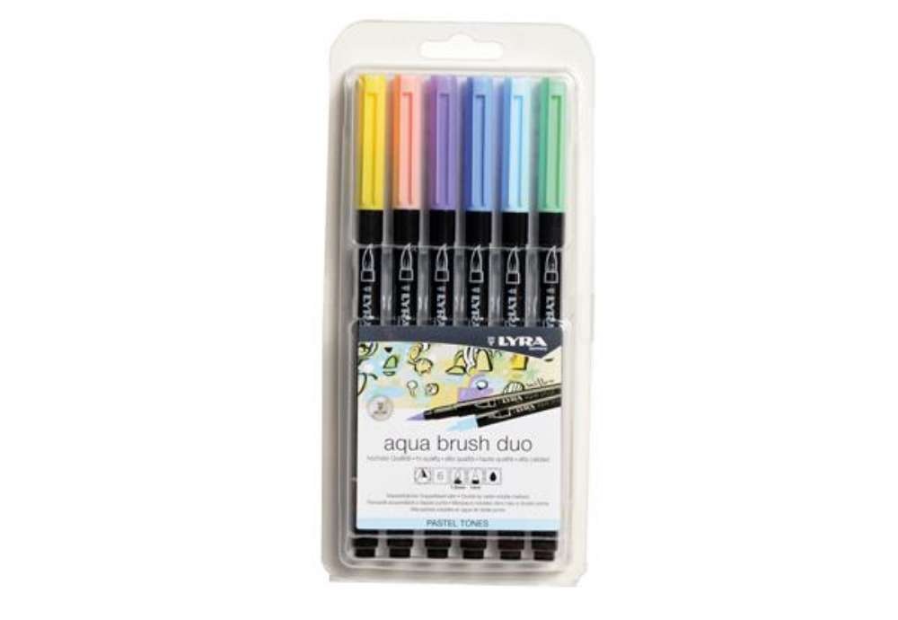 Immagine di Pennarello Aqua Brush Duo - colori pastel - Lyra - conf. 6 pezzi