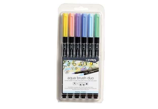 Immagine di Pennarello Aqua Brush Duo - colori pastel - Lyra - conf. 6 pezzi