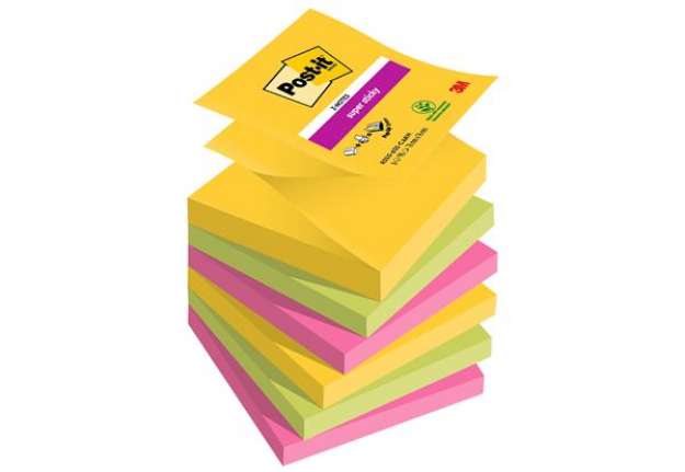 Immagine di Blocco foglietti Super Sticky Z-Notes - R330-6SS-CARN - 76 x 76 mm - colori asssortiti - 90 fogli -