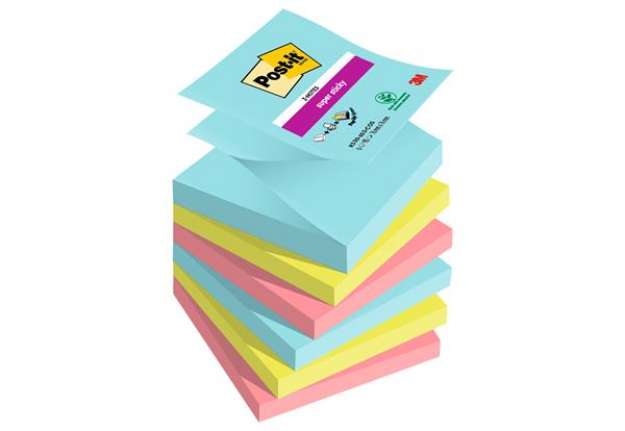 Immagine di Blocco Post-it Super Sticky Z Notes - R330-6SS-COS - 76 x 76 mm - colori Cosmic - 90 fogli - Post-it