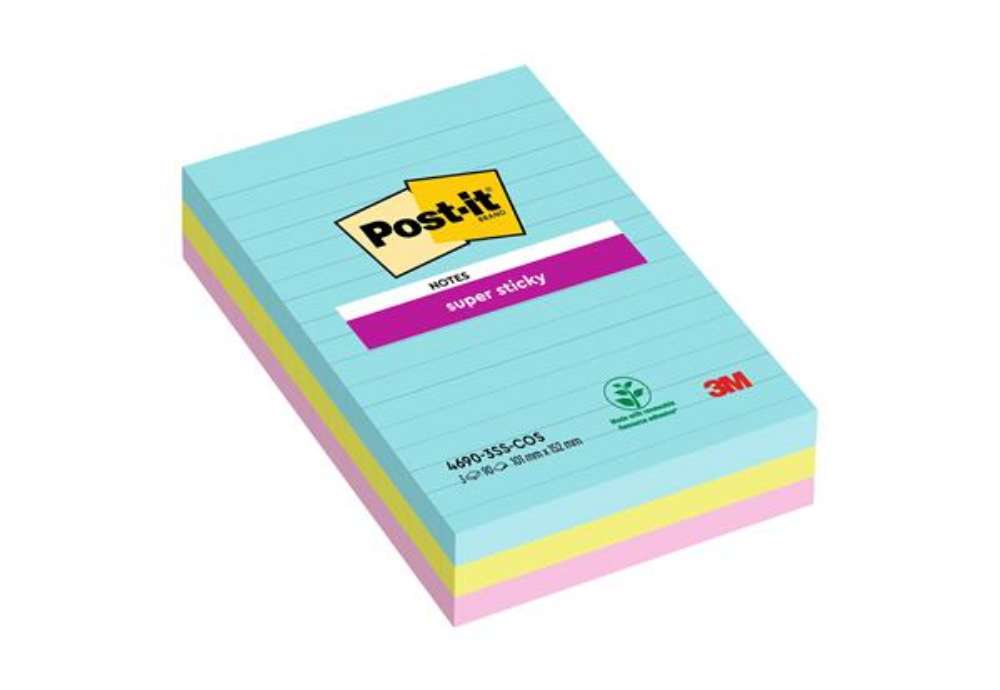 Immagine di Blocco Post-it Super Sticky - 4690-SS3COS - a righe - 101 x 152 mm - colori Cosmic - 90 fogli - Post