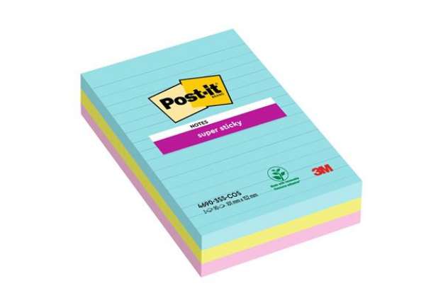 Immagine di Blocco Post-it Super Sticky - 4690-SS3COS - a righe - 101 x 152 mm - colori Cosmic - 90 fogli - Post