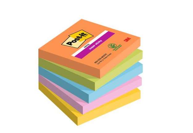 Immagine di Blocco Post-it Super Sticky - 654-5SS-BOOS - 76 x 76 mm - colori Boost - 90 fogli - Post-it - conf.