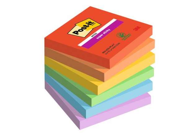 Immagine di Blocco Post-it Super Sticky - 654-6SS-PLAY - 76 x 76 mm - colori Playful - 90 fogli - Post-it - conf