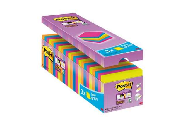 Immagine di Blocco foglietti Post-it Super Sticky - 654-SS-VP24COL - 76 x 76 mm - colori assortiti - 90 fogli -