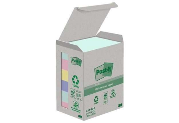 Immagine di Blocco Post-it in carta riciclata - 653-1GB - 38 x 51 mm - natural - 100 fogli - Post-it - conf. 6 p