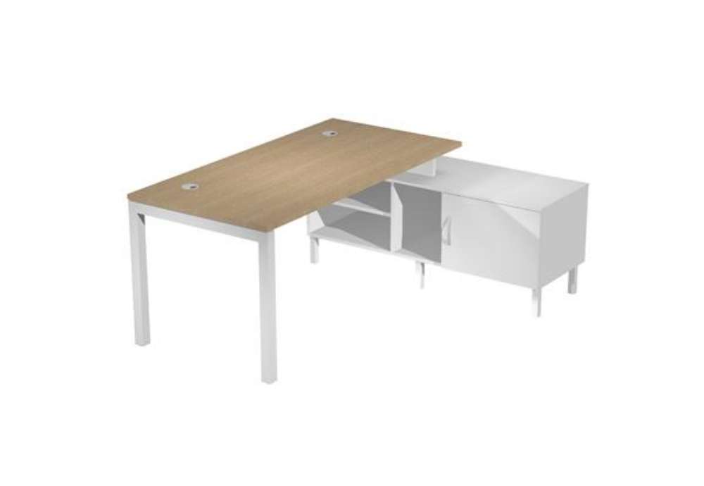 Immagine di Scrivania Agorà - con mobile di servizio portante - 185 x 140 x L 72,5 cm - rovere