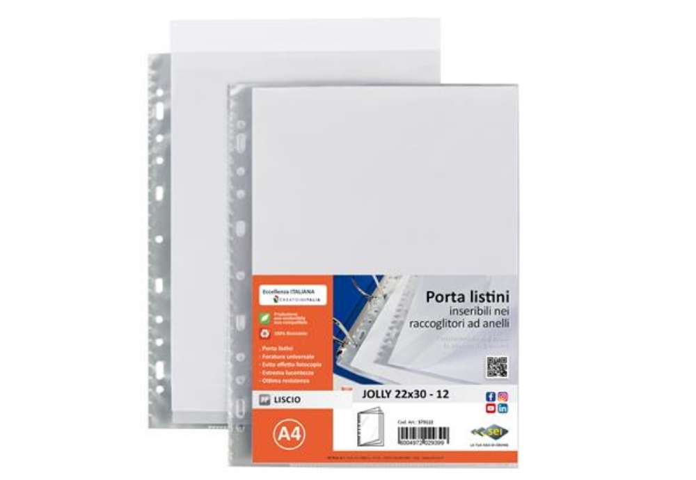 Immagine di Portalistini Jolly - 12 buste forate - 22 x 30 cm - PP trasparnte - liscio - Sei rota