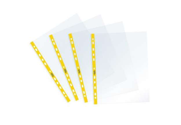 Immagine di Buste forate Sprint - c/ banda - liscia - 22 x 30 cm - giallo - Favorit - conf. 25 pezzi