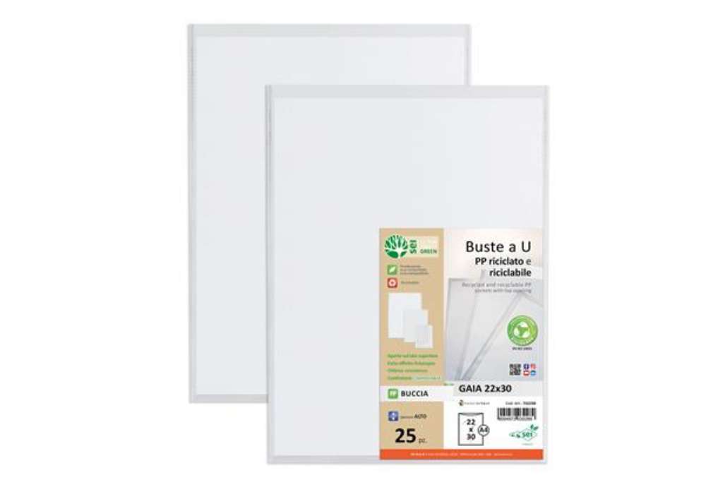 Immagine di Buste a sacco Gaia - PP riciclato - 22 x 30 cm - buccia - trasparente - Sei rota - conf. 25 pezzi