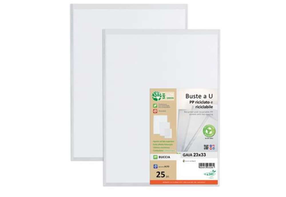 Immagine di Buste a sacco Gaia - PP riciclato - 23 x 33 cm - buccia - trasparente - Sei rota - conf. 25 pezzi