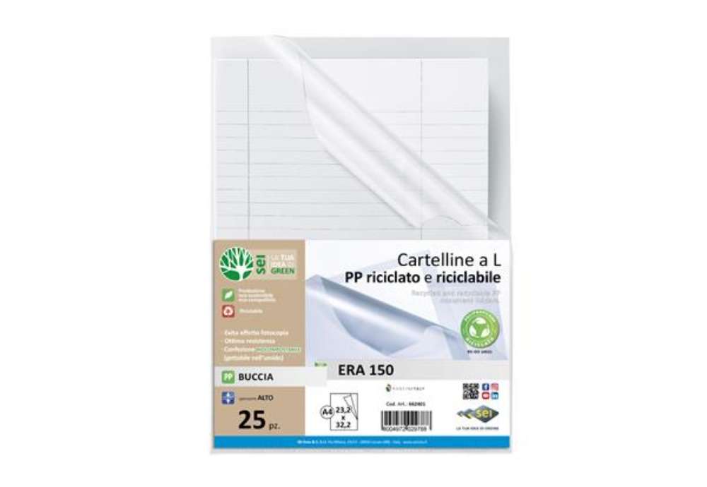 Immagine di Cartellina a L Era 150 - A4 - PP riciclato - buccia pesabte - Sei rota - conf. 25 pezzi
