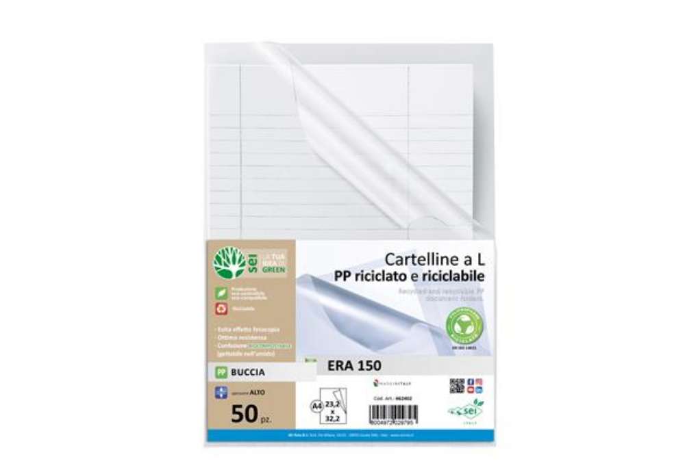 Immagine di Cartellina a L Era 150 - A4 - PP riciclato - buccia pesante - Sei rota - conf. 50 pezzi