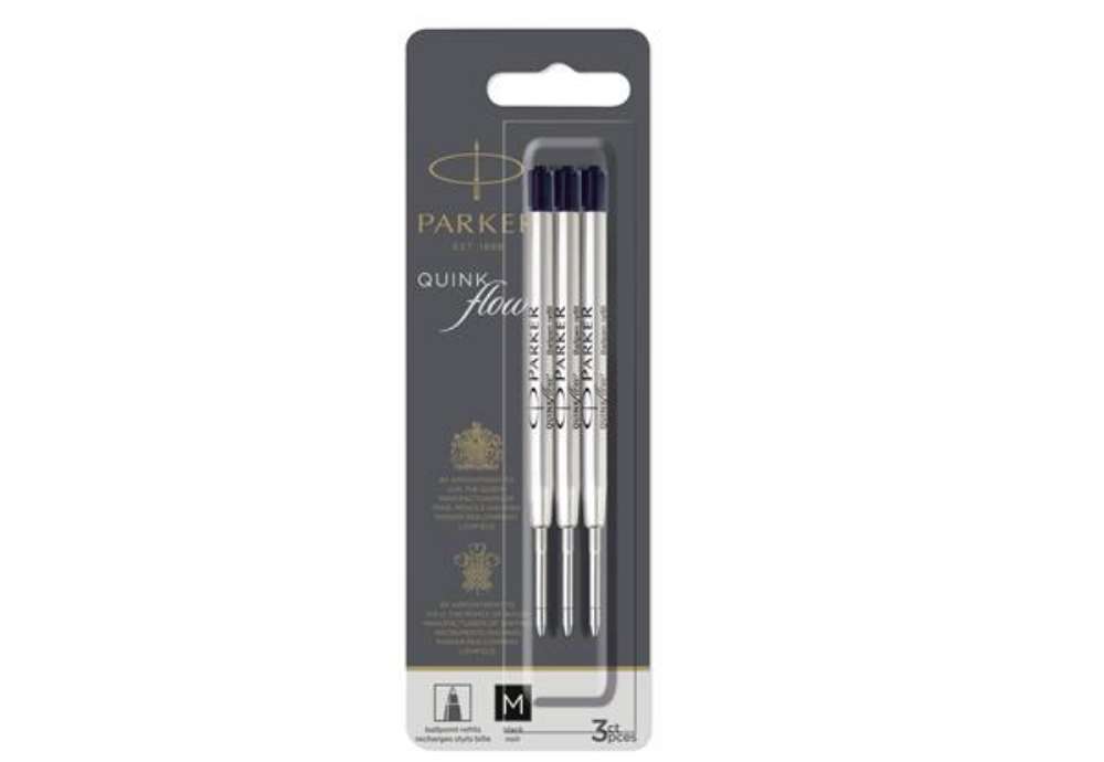 Immagine di Refill sfera QuinkFlow - punta media - metallo - nero - Parker - blister 3 pezzi