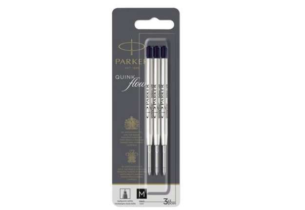 Immagine di Refill sfera QuinkFlow - punta media - metallo - nero - Parker - blister 3 pezzi