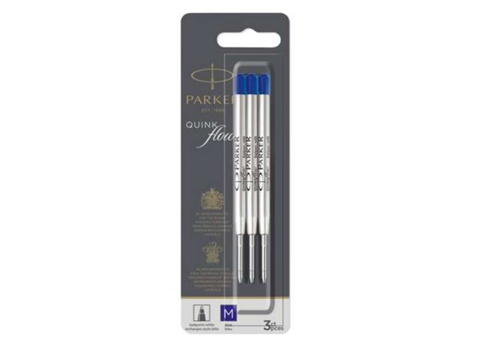 Immagine di Refill sfera QuinkFlow - punta media - metallo - blu - Parker - blister 3 pezzi