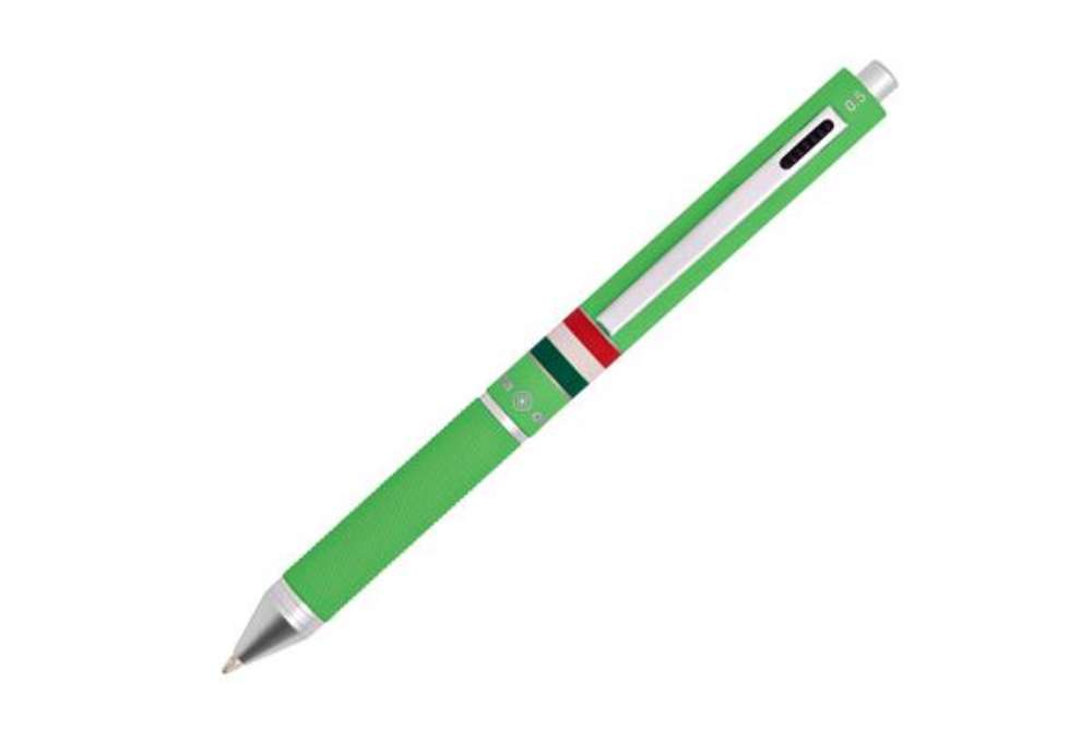 Immagine di Penna a sfera a scatto multifunzione - fusto verde chiaro gommato Italia - Osama