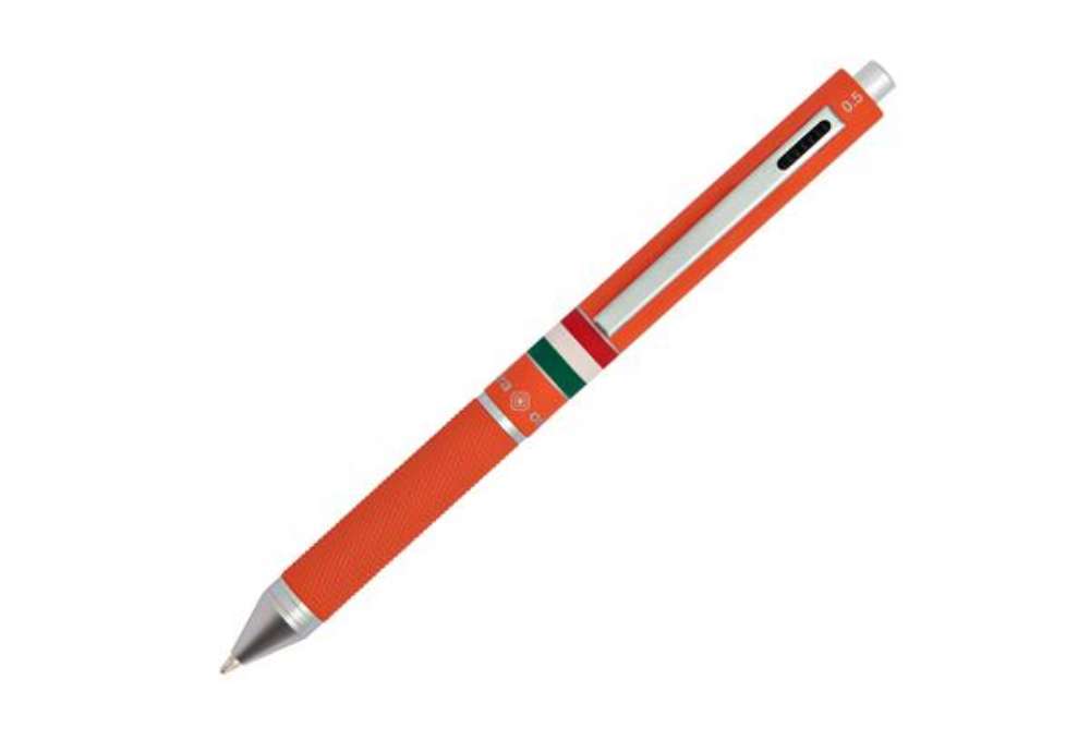 Immagine di Penna a sfera a scatto multifunzione - fusto verde arancione gommato Italia - Osama