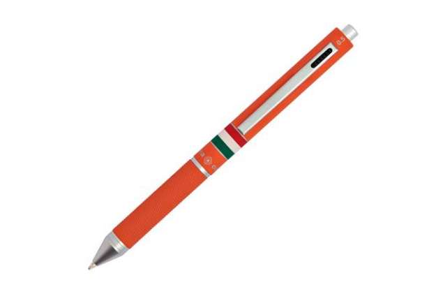 Immagine di Penna a sfera a scatto multifunzione - fusto verde arancione gommato Italia - Osama