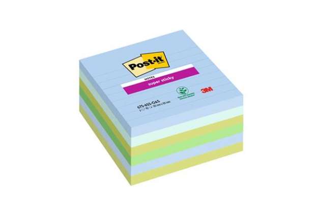 Immagine di Blocco Post-it Super Sticky - 675-6SS-OAS - a righe - 100 x 100 mm - colori Oasis - 90 fogli - Post-