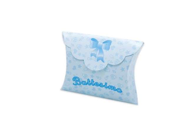 Immagine di Scatolina portaconfetti - Battesimo baby - carta - 10 x 8 x 3 cm - celeste - Big Party - conf.25 pez