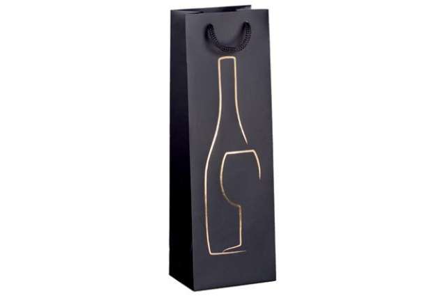 Immagine di Shopper portabottiglie - con manici in corda - 12 x 37 x 9 cm - nero - Rex Sadoch